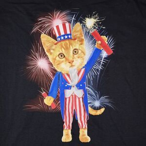 Uncle Sam Kitty Cat 4th of July Patriotic Fireworks T-Shirt Fruit Of Loom XL New